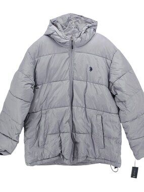 NWT US POLO ASSN Men's Puffer Jacket Hooded Vapor Gray Size XXL